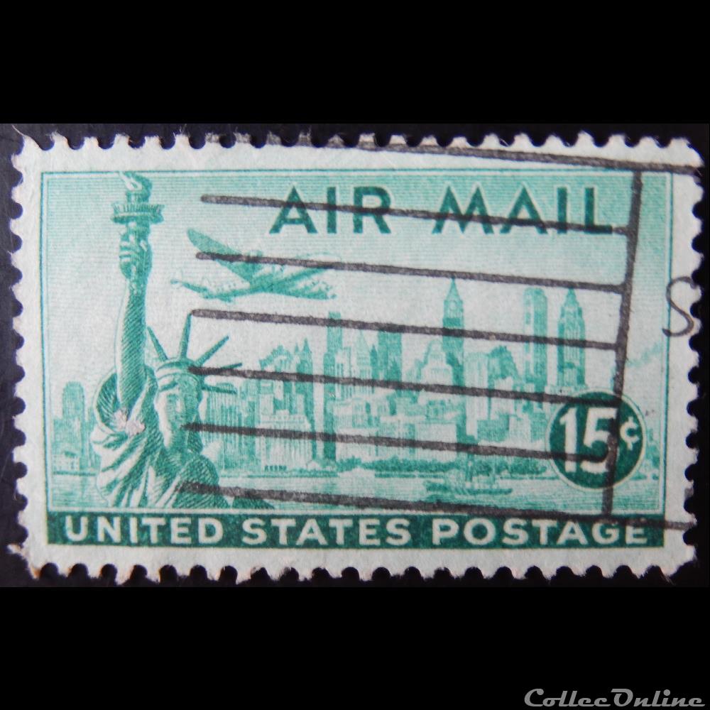 Etats Unis PA0037 statue de la liberté, New-York et avion 15c de 1947 4 timbre amerique etats unis pa0037 statue de la liberte new york et avion 15c de 1947