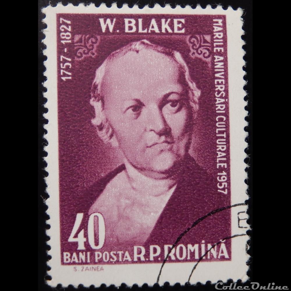 Roumanie 01575 William Blake, écrivain et poète 40 Bani de 1958 timbre europe roumanie 01575 william blake ecrivain et poete 40 bani de 1958