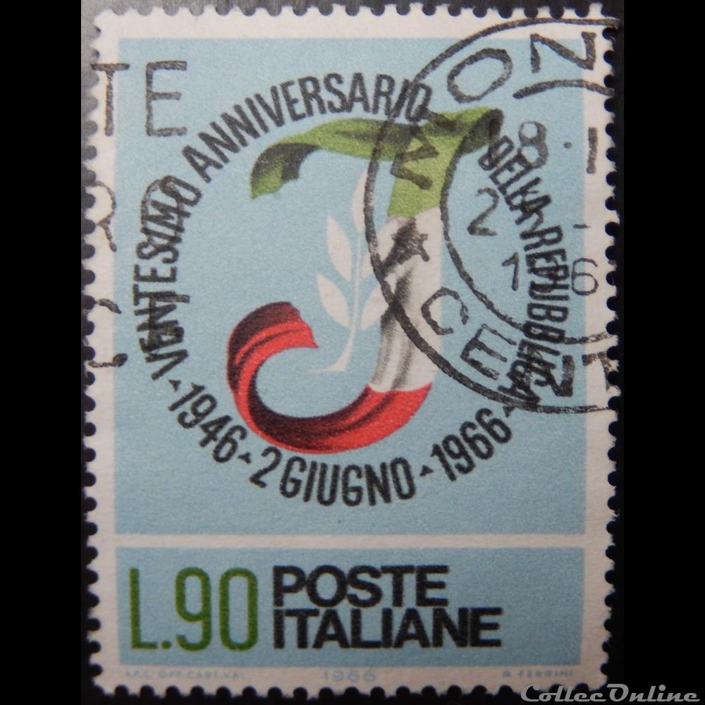 Italie 00951 20ème anniversaire de la république 90 lires de 1966 timbre europe italie 00951 20eme anniversaire de la republique 90 lires de 1966