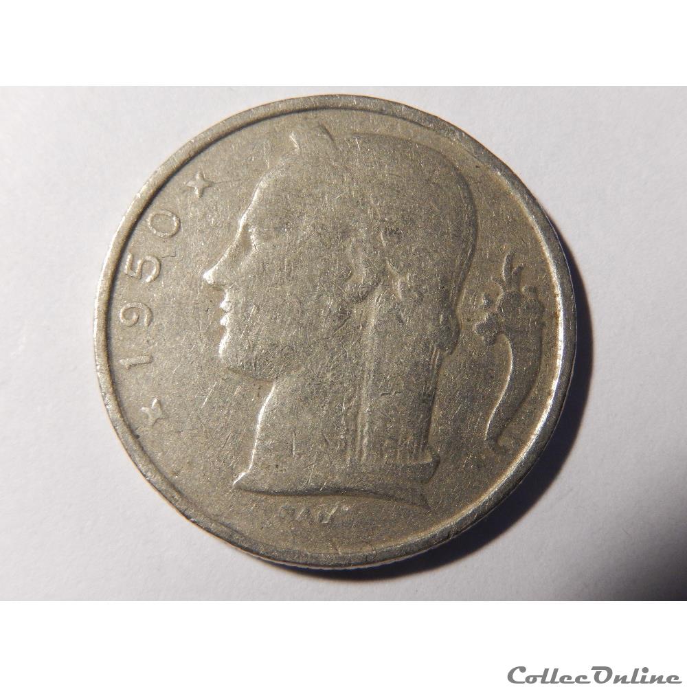 monnaie monde belgique 5 francs 1950