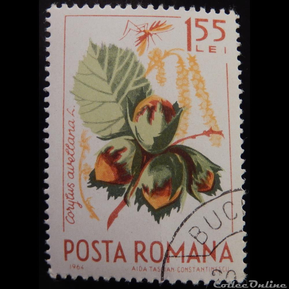 timbre europe roumanie 02090 noisetier commun et libellule 1 55 lei de 1964
