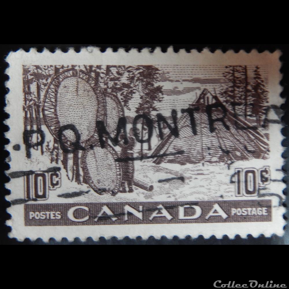 timbre amerique canadum canada 00241 indiens sechant des peaux 10c de 1950