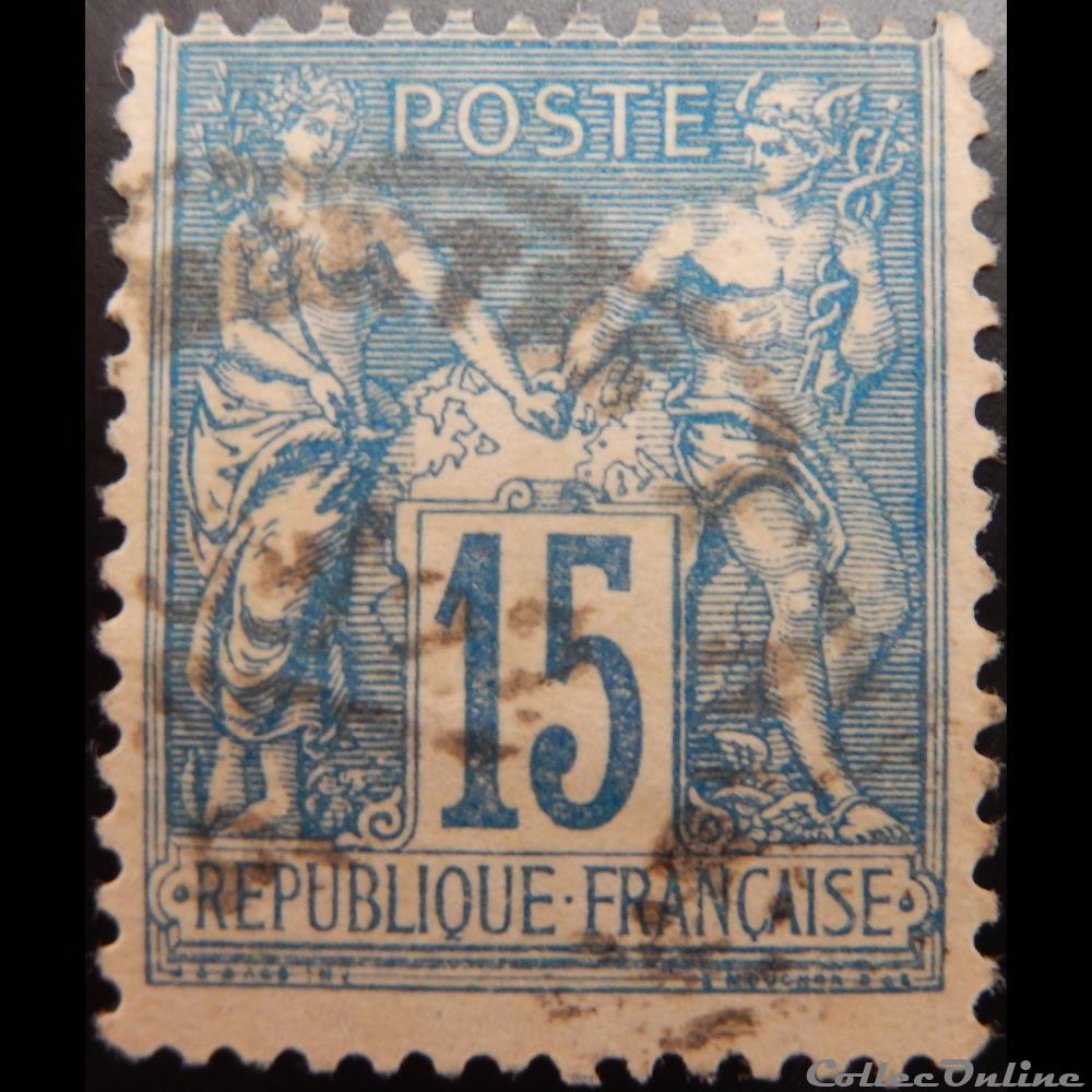 00101 Type Sage 15c bleu sur papier quadrillé 3 timbre france 00101 type sage 15c bleu sur papier quadrille