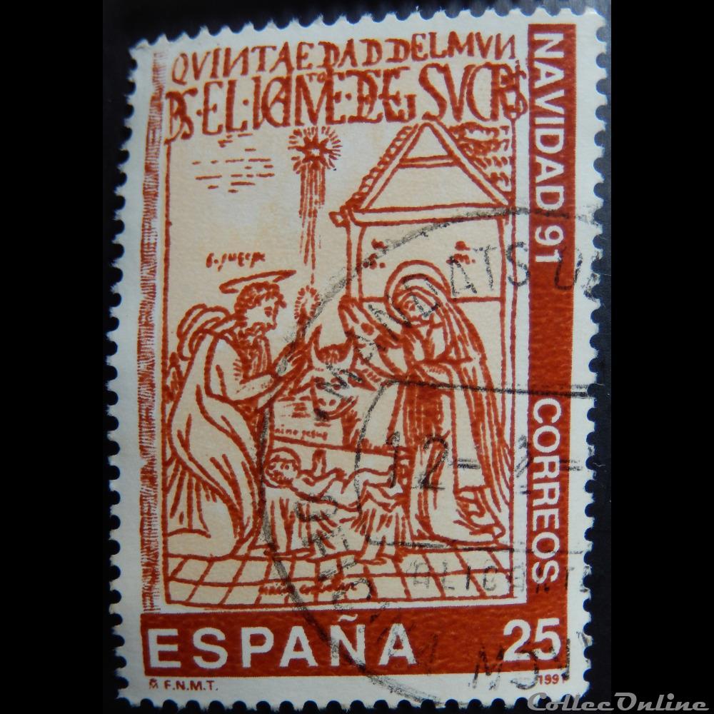 timbre europe espagne 02751 nativite 25ptas de 1991