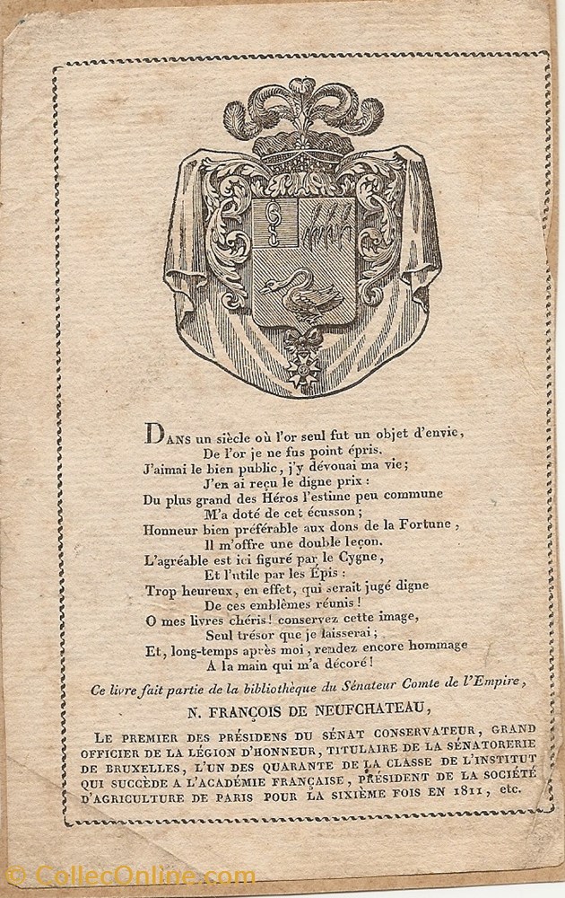 FRANÇOIS de NEUFCHÂTEAU vieux papier ex libri francois de neufchateau