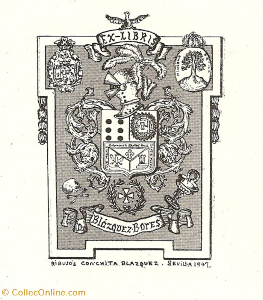 BLÁZQUEZ-BORES vieux papier ex libri blazquez bores