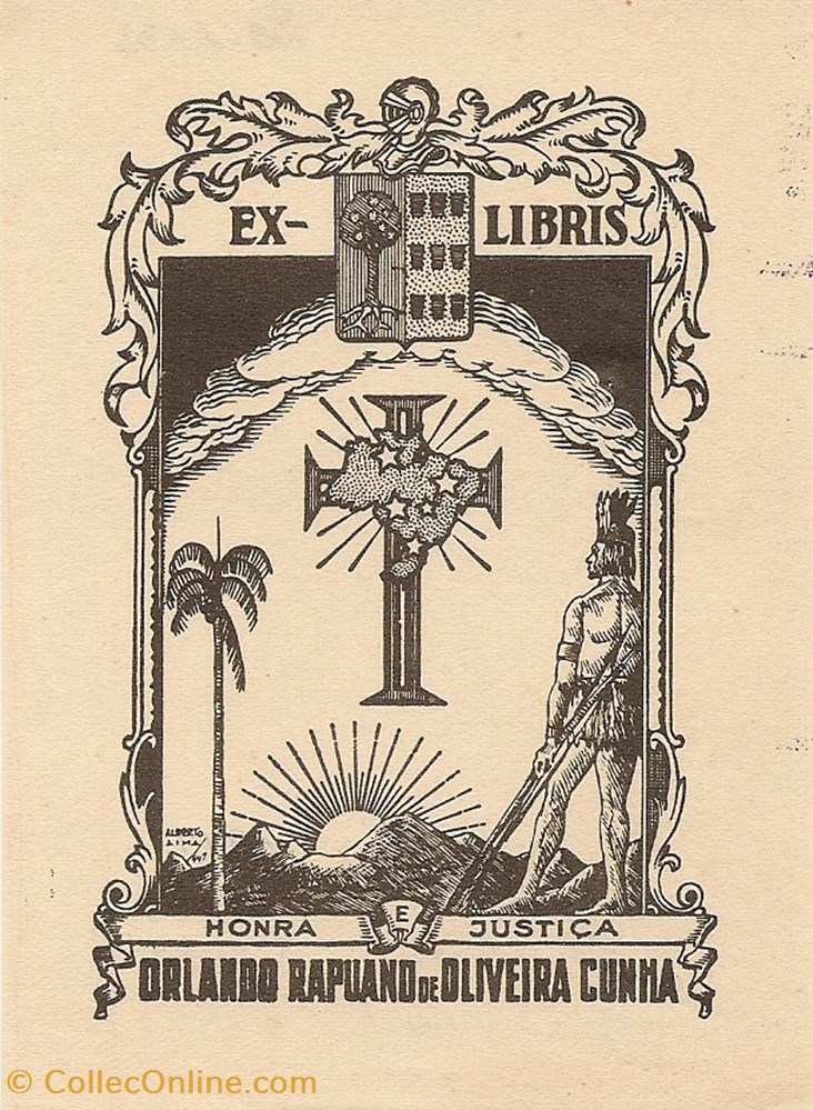 OLIVEIRA CUNHA vieux papier ex libri oliveira cunha