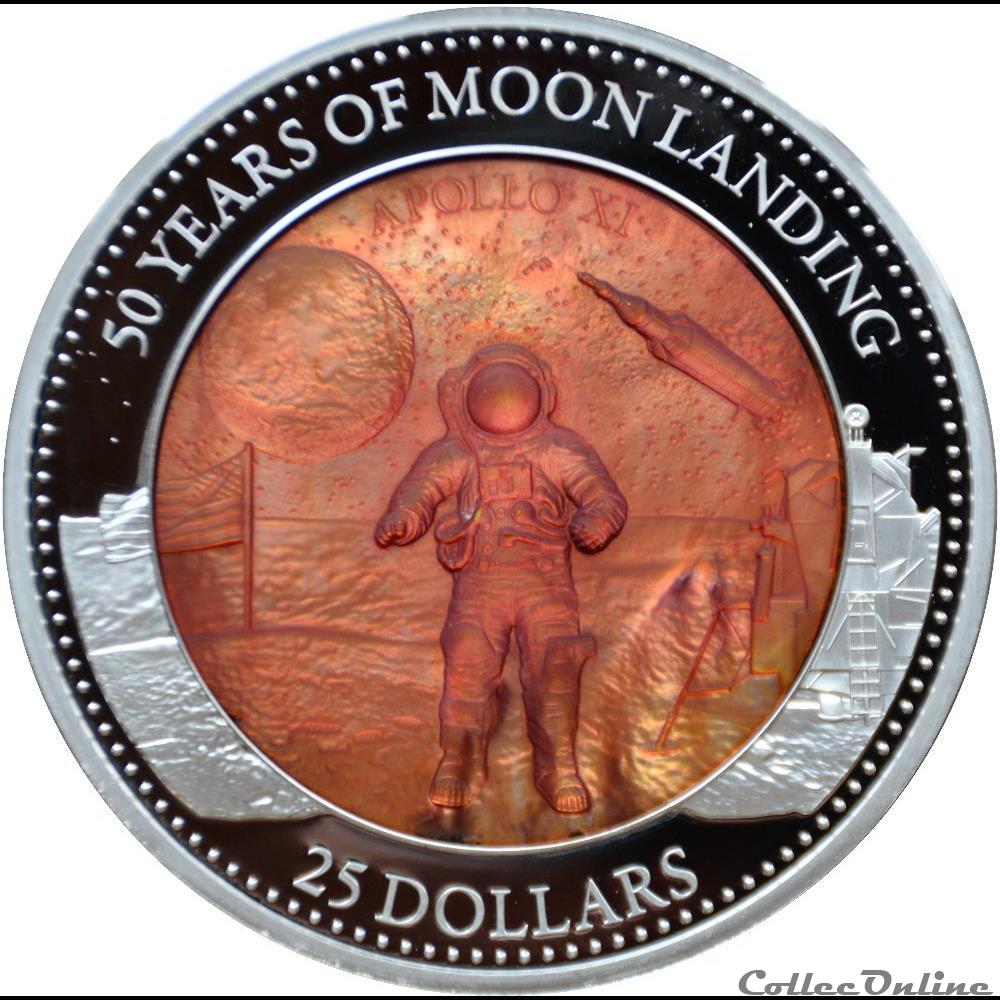 25 dollars 50 Years of the Moon Landing 2019 Solomon Islands monnaie euro france 25 dollars 50 years of the moon landing 2019 solomon islands