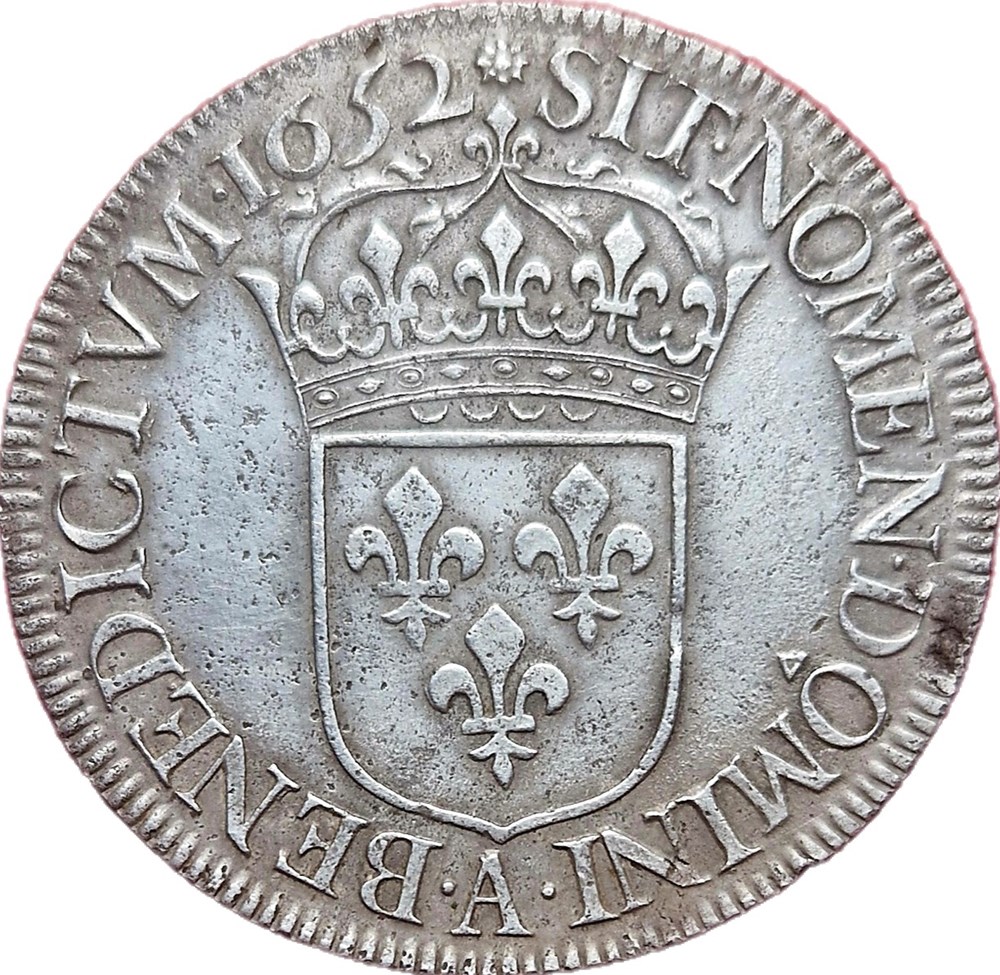 Ecu à la mèche longue 1652 A monnaies europe medievale france royales ecu a la meche longue 1652 a