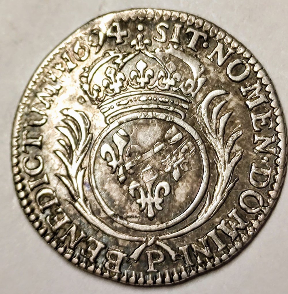 LOUIS XIV 1/12è d'écu aux palmes 1694 P monnaies europe medievale france louis xiv 1 12e ecu aux palmes 1694 p