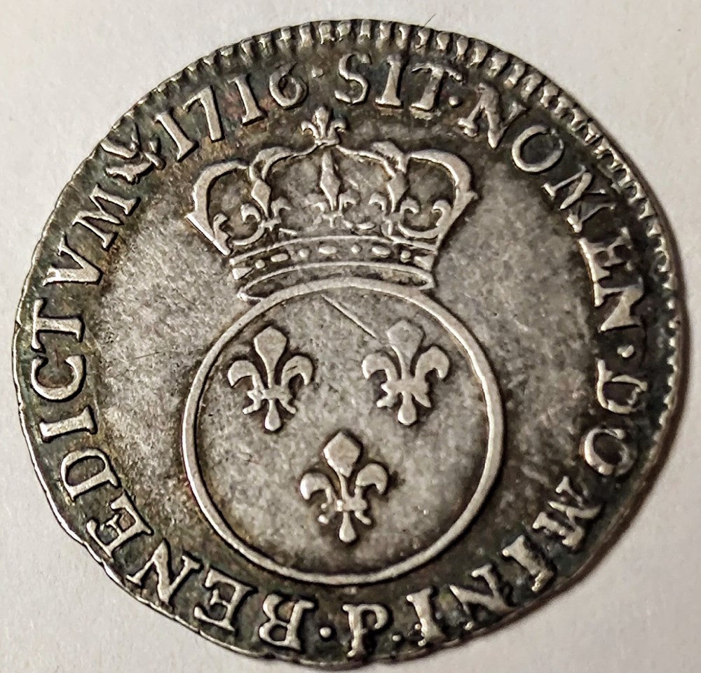 LOUIS XV 1/10è d'écu vertugadin 1716 monnaies europe medievale france louis xv 1 10e ecu vertugadin 1716