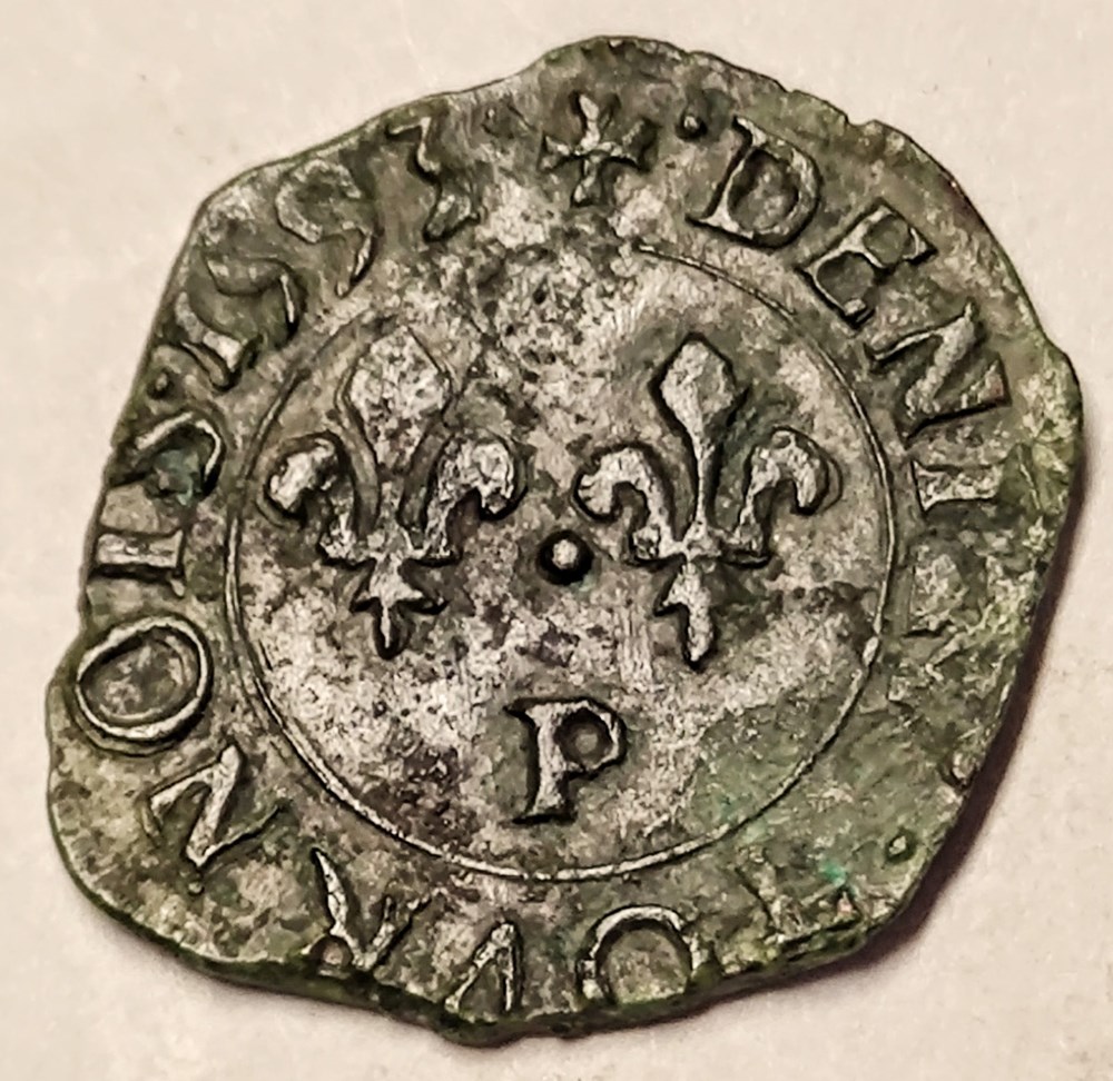 CHARLES X Denier tournois 1593 P monnaies europe medievale france royales charles x denier tournois 1593 p