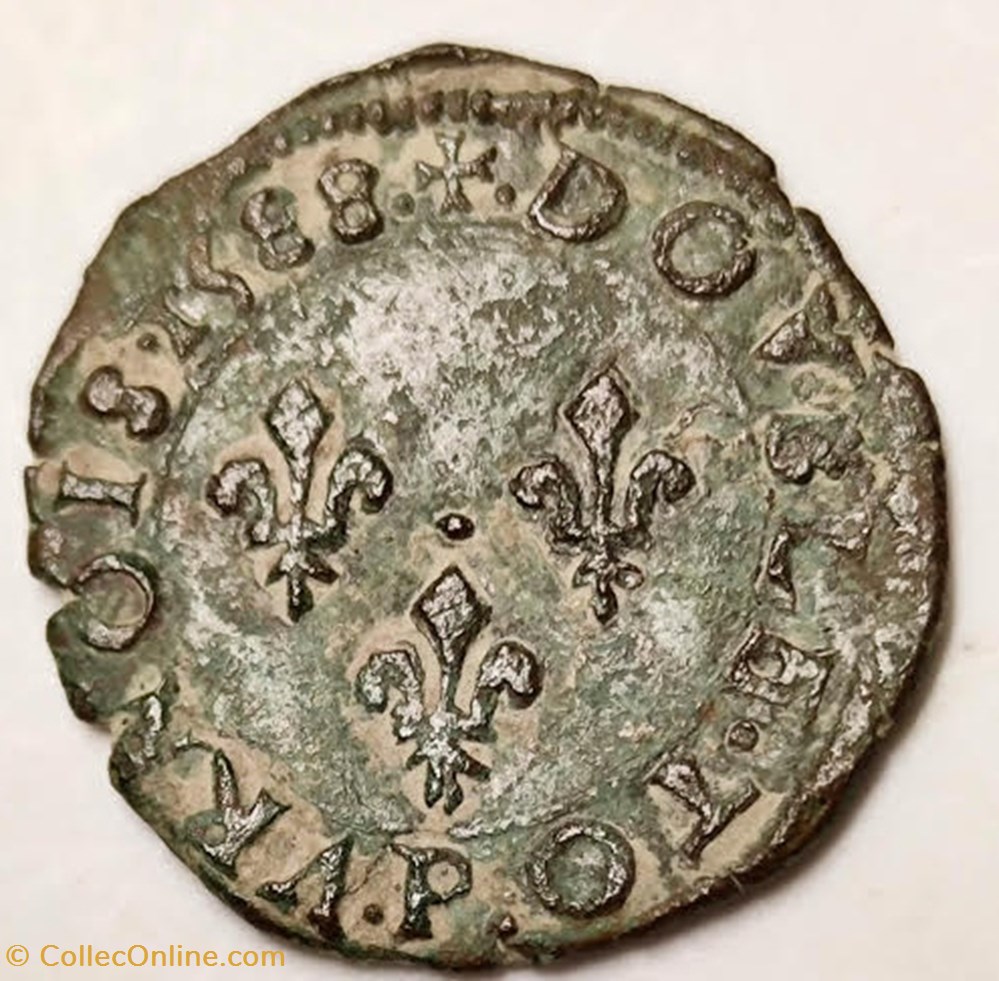 HENRI III double tournois 1588 monnaies europe medievale a france henri iii double tournois 1588