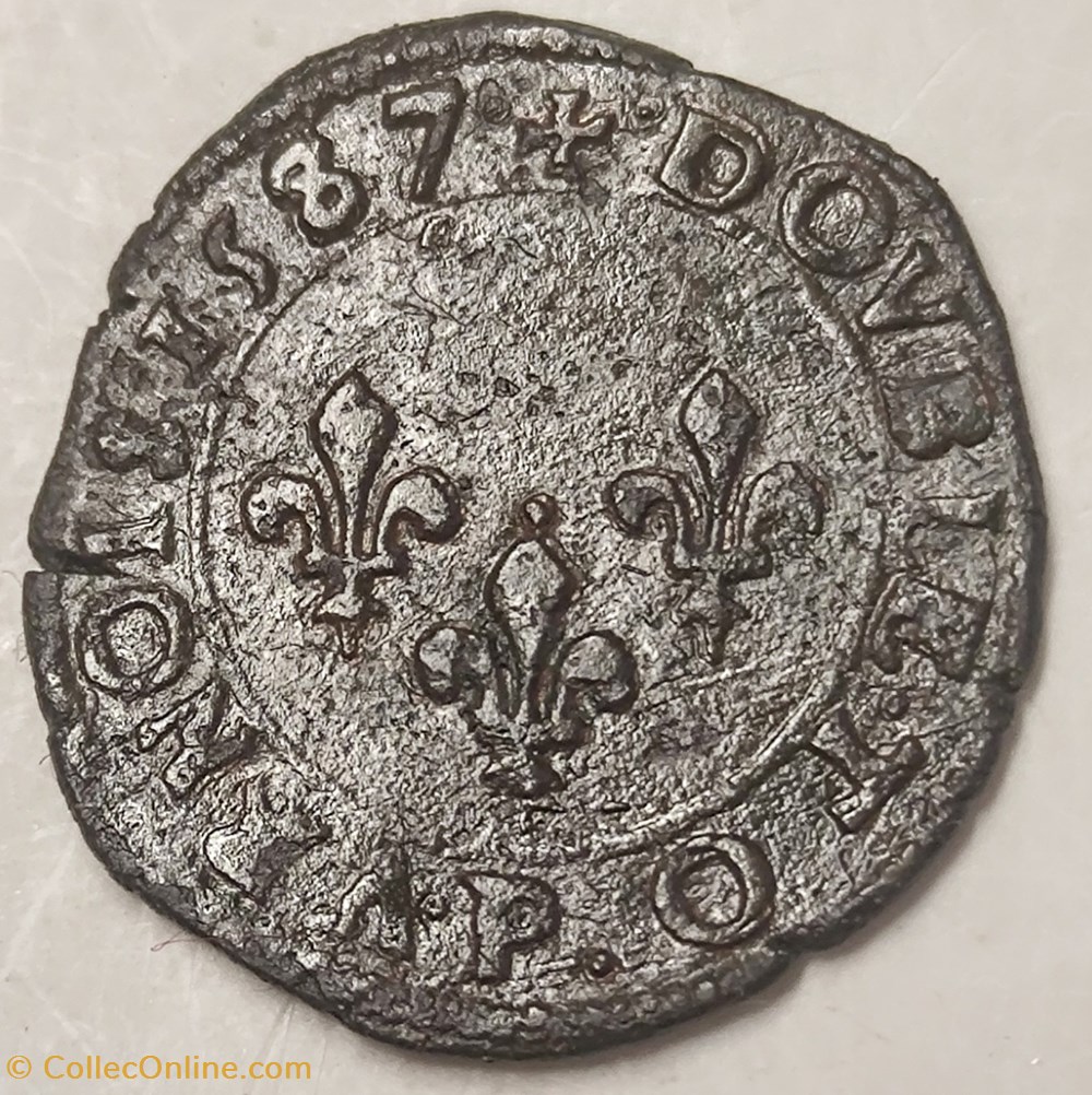 HENRI III double tournois 1587 monnaies europe medievale a france henri iii double tournois 1587