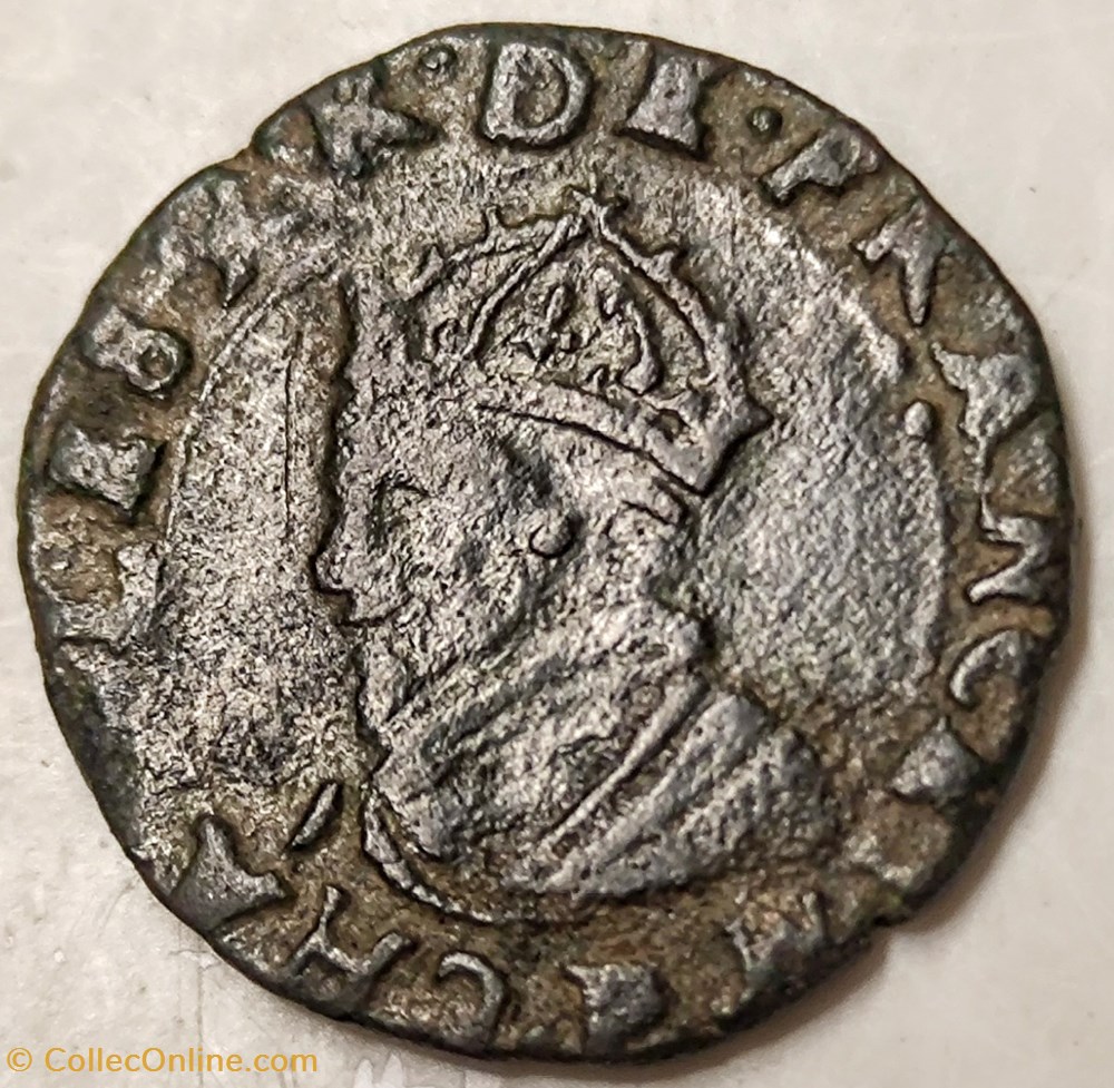 CHARLES X Double tournois 1590 P monnaies europe medievale france royales charles x double tournois 1590 p