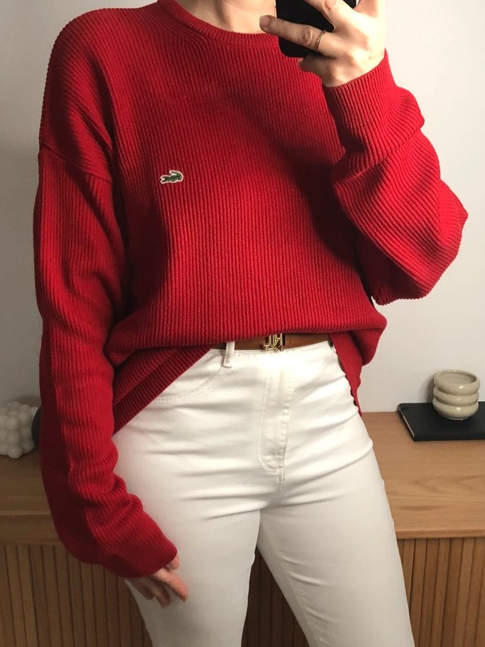 Pull col rond Lacoste rouge | 45 € pull col rond lacoste rouge 45