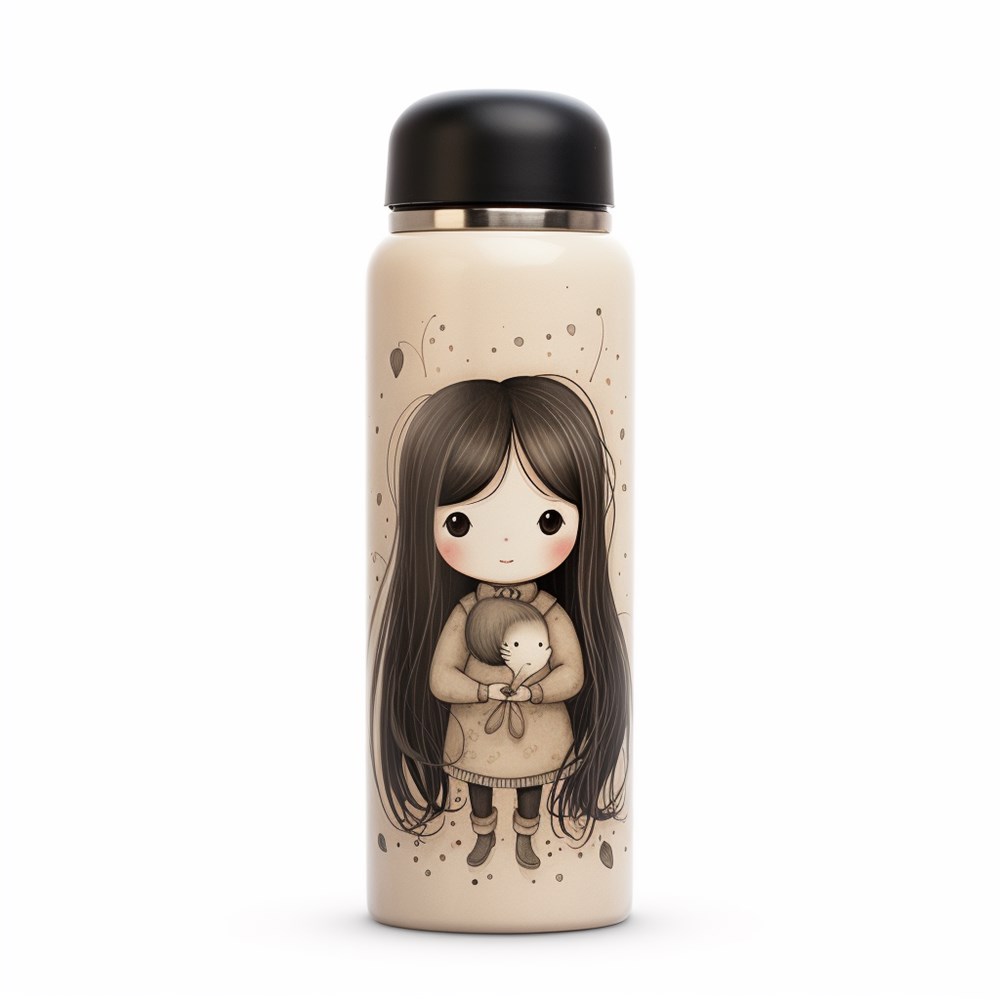 metagellanmidjourney 31492 a water flask with a cute girl on th cebe4b7d a33f 4e6d 954c bef304979670