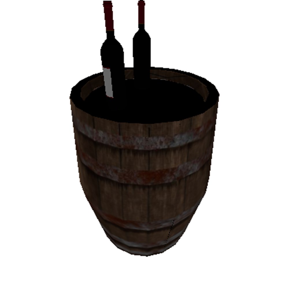 tonneau avec bouteilles de vin rouge