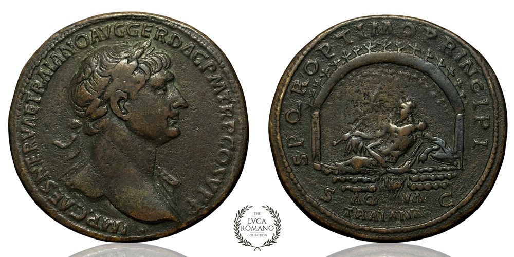 AQVA TRAIANA Sestertius of Trajan, minted in Rome 111 CE coins ancient to romans imperial and republican aqva traiana sestertius of trajan minted in rome 111 ce