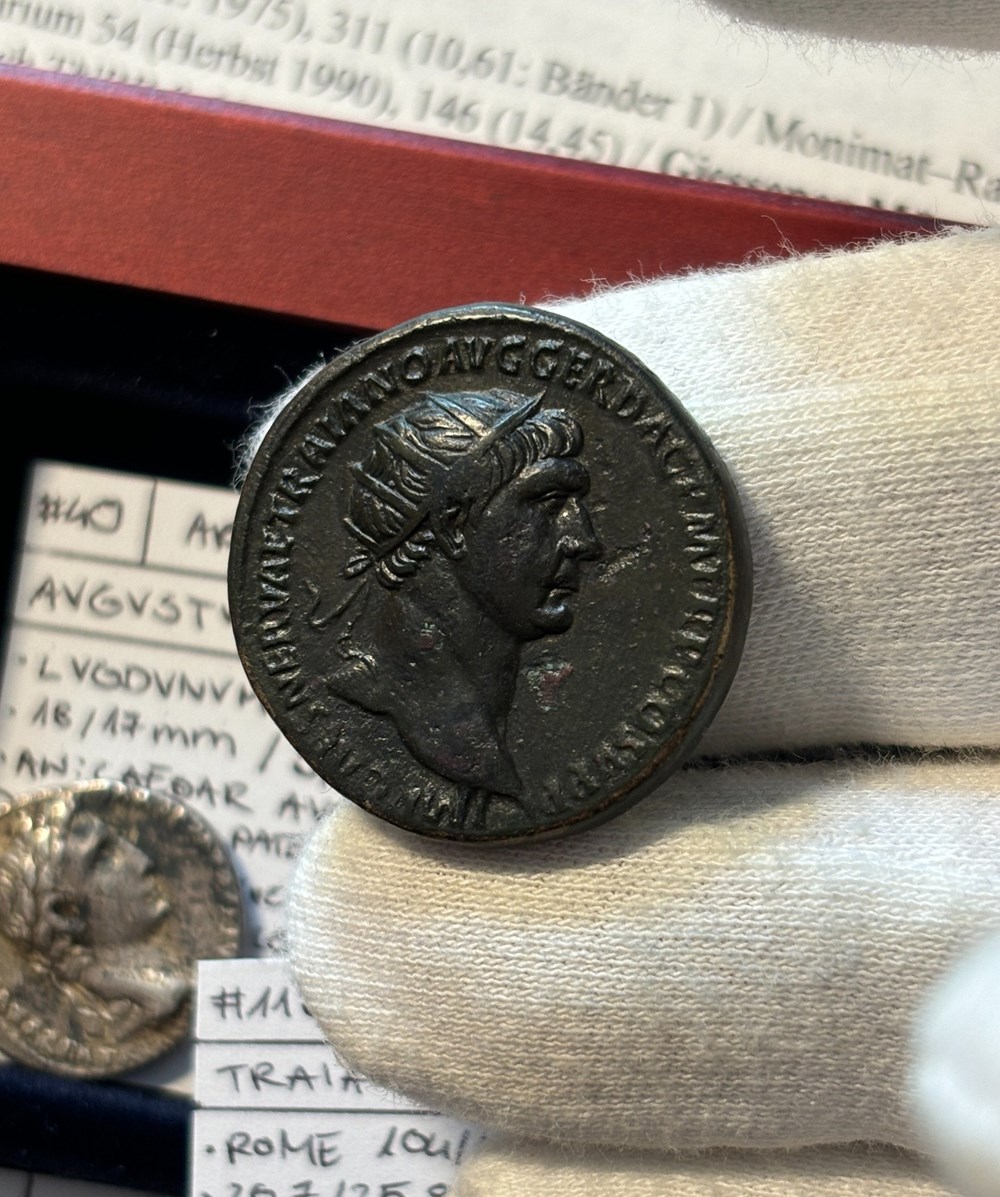 Trajan dupondius (Pax), cited in Prof. Woytek's catalog, minted in Rome 104/105-107 2 coins ancient to romans imperial and republican trajan dupondius pax cited in prof woytek s catalog minted in rome 104 105 107
