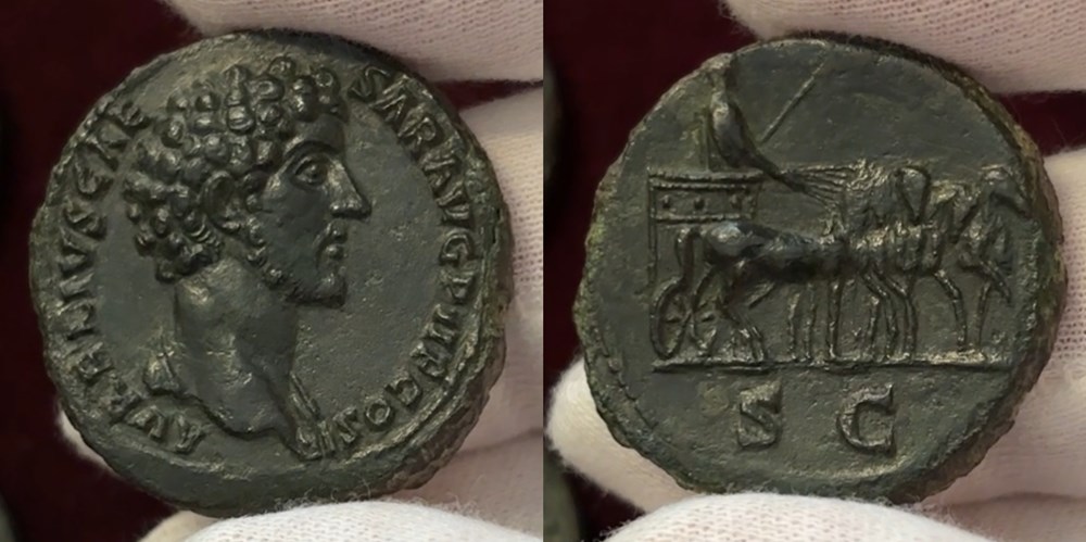 Sestertius with Marcus Aurelius as Caesar in quadriga coins ancient to romans imperial and republican sestertius with marcus aurelius as caesar in quadriga