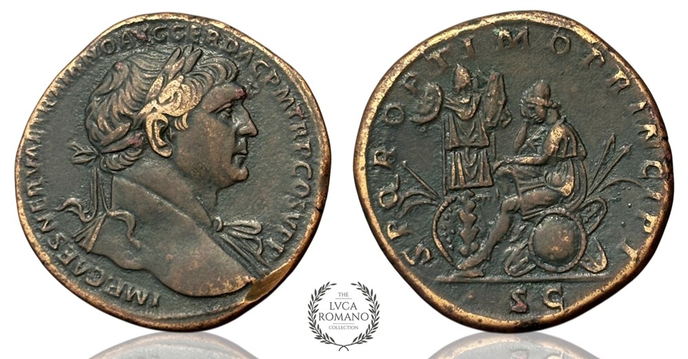 Sestertius of Trajan (Mourning Dacia) coins ancient to romans imperial and republican sestertius of trajan mourning dacia