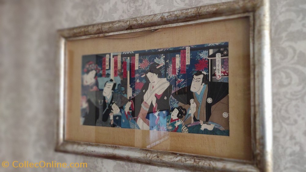 Grabado Japonés Escena Kabuki arte y antiguedades litografias serigrafias grabado japones escena kabuki