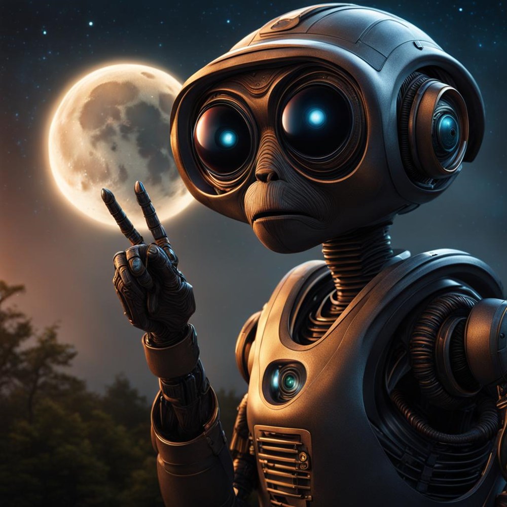 E.T. fait le signe "Peace" e t fait le signe peace