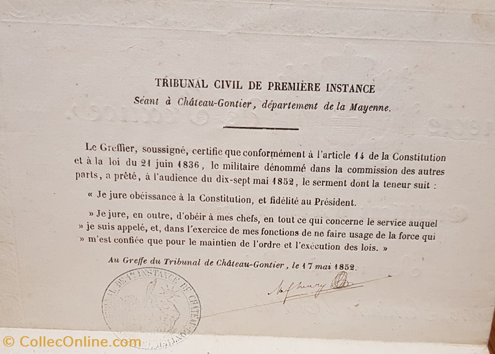 Certificat d'admission - Gendarme - 1837 - Militaria - Police & gendarmerie