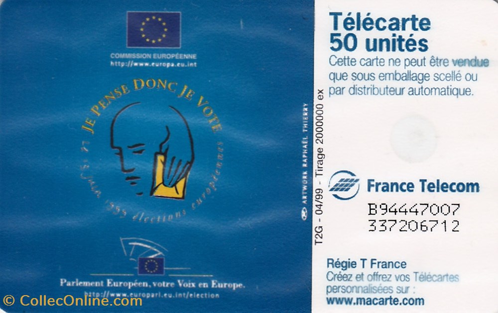 divers telecartes cartes telephoniques 1999 04 election europeenne
