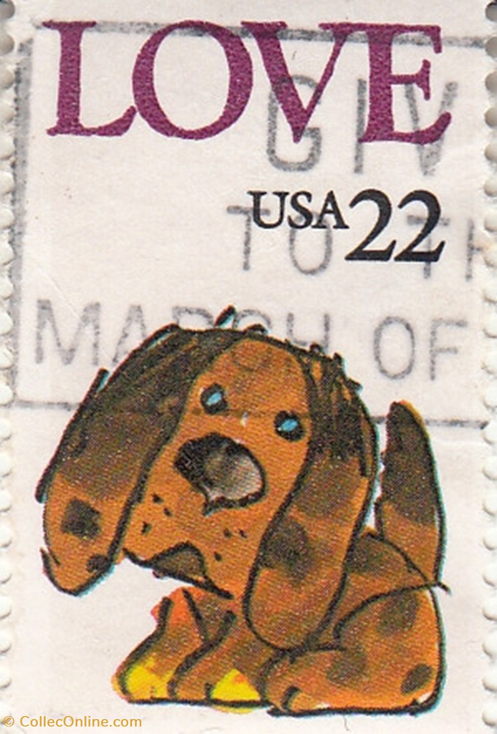1985 22c LOVE Puppy single timbres 1985 22c love puppy single