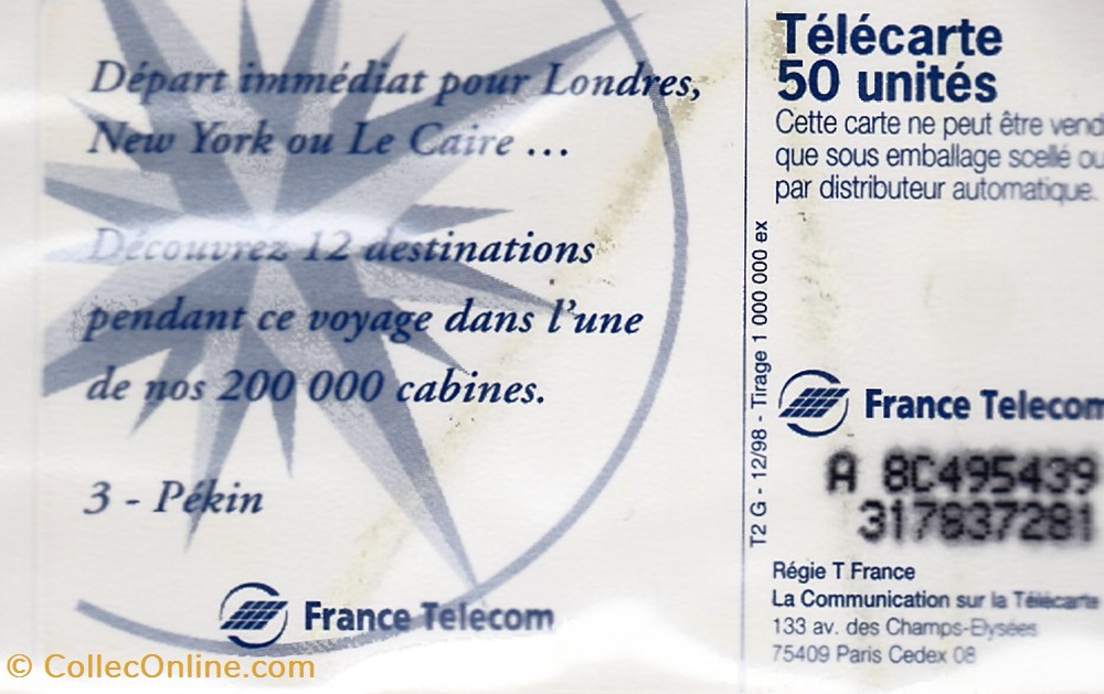 1998-12 Destination Pekin divers telecartes cartes telephoniques 1998 12 destination pekin