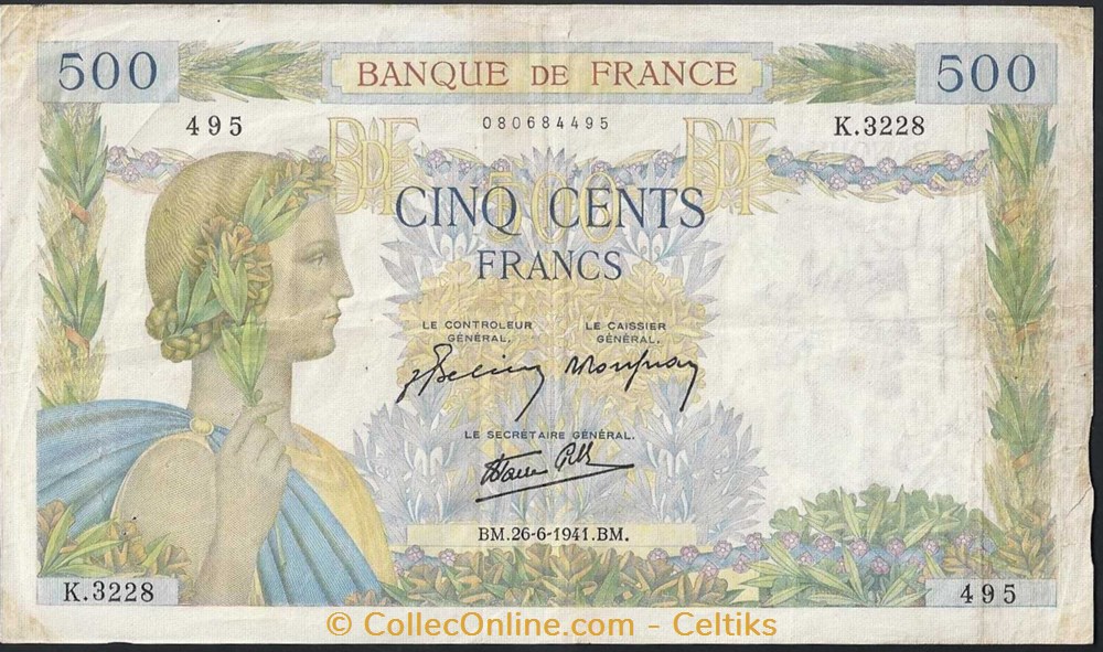 500francs ( la paix ) - type 1939 billets europe france 500francs la paix type 1939