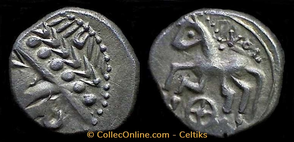 denier VOL au cheval et à la rouelle * monnaies antiques celtes denier vol au cheval et a la rouelle