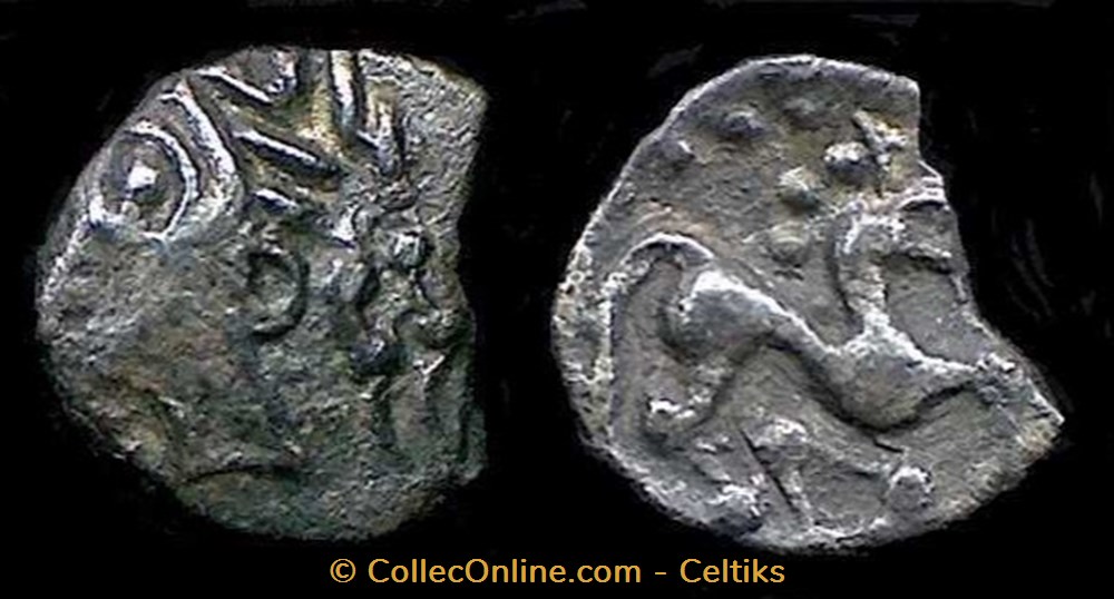 fraction à la couronne en chevrons et au triangle - c monnaies antiques celtes fraction a la couronne en chevrons et au triangle c