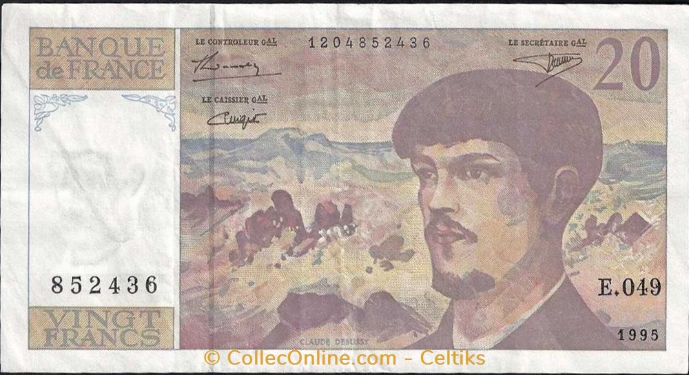 20 francs ( DEBUSSY ) type 1980 modifié billets europe france 20 francs debussy type 1980 modifie