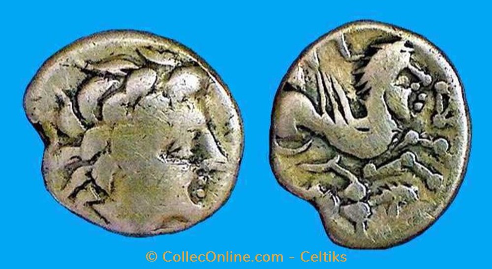 quart de statère d'or au cheval androcéphale et au personnage allongé monnaies antiques celtes quart de statere or au cheval androcephale et au personnage allonge