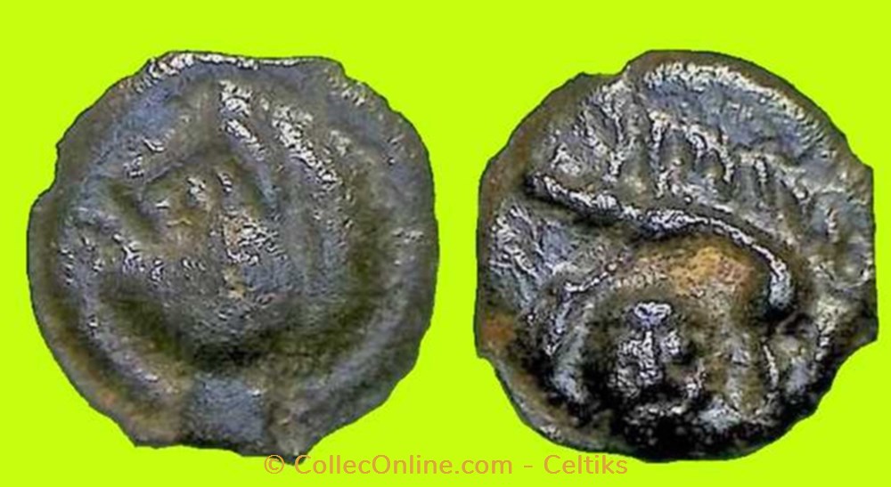 potin à la tête humaine sous le sanglier - 19.3 monnaies antiques celtes potin a la tete humaine sous le sanglier 19 3