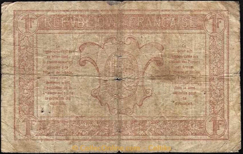 billets europe france 1 francs tresorerie des armees 1919