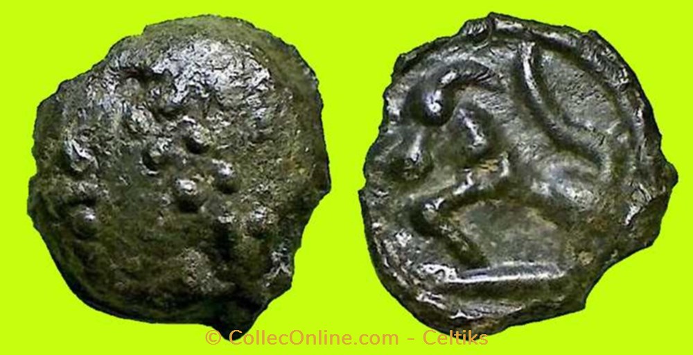 potin à la tête casquée et rangée de globules * monnaies antiques celtes potin a la tete casquee et rangee de globules