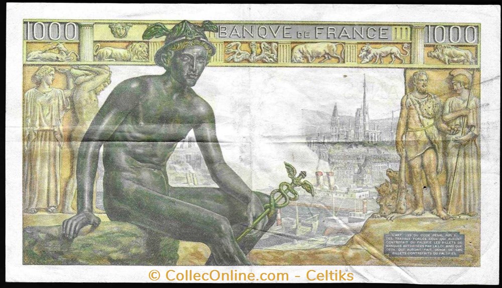 1000 francs ( déesse DEMETER ) - type 1942 billets europe france 1000 francs deesse demeter type 1942