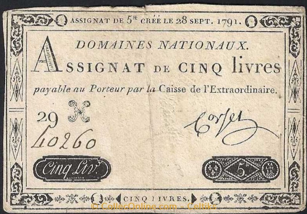 billets europe france assignat cinq livres