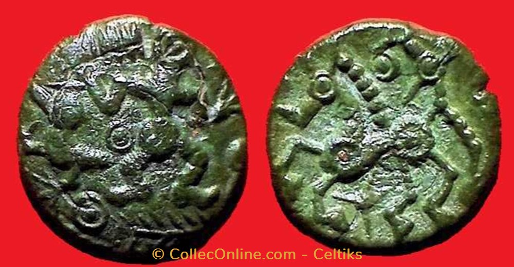 monnaies antiques celtes bronze au personnage et a oiseau