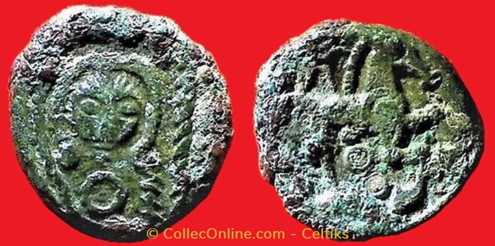 monnaies antiques celtes bronze a la petite tete de face