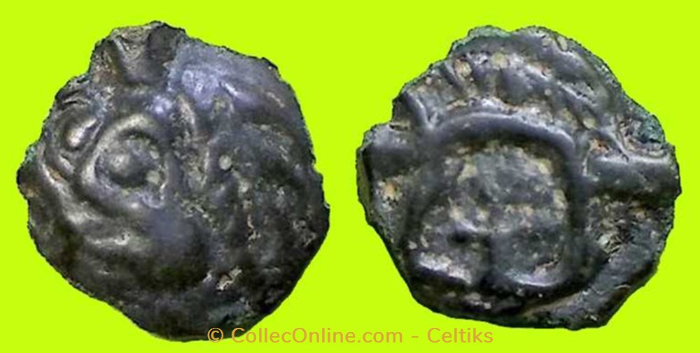 double empreinte - potin à la tête d'indien monnaies antiquite av jc ap celtes double empreinte potin a la tete indien