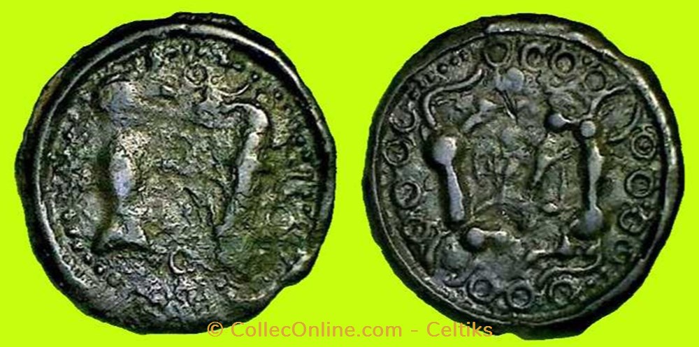 potin à l'oiseau et au poisson et animaux tête bêche monnaies antiques celtes potin a oiseau et au poisson et animaux tete beche
