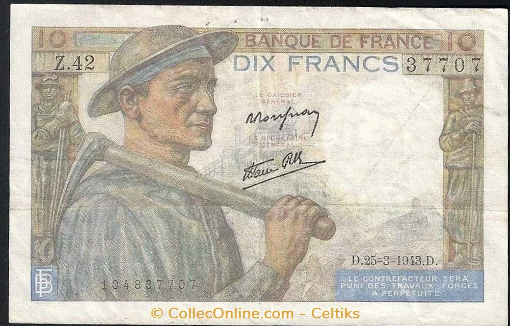 10 francs ( mineur ) - type 1941 billets europe france 10 francs mineur type 1941