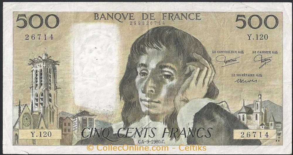 500 francs ( PASCAL ) - type 1968 billets europe france 500 francs pascal type 1968