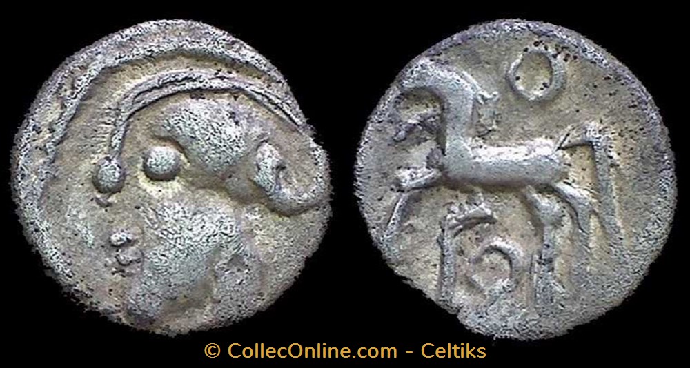 denier à la tête casquée - type 2 monnaies antiques celtes denier a la tete casquee type 2
