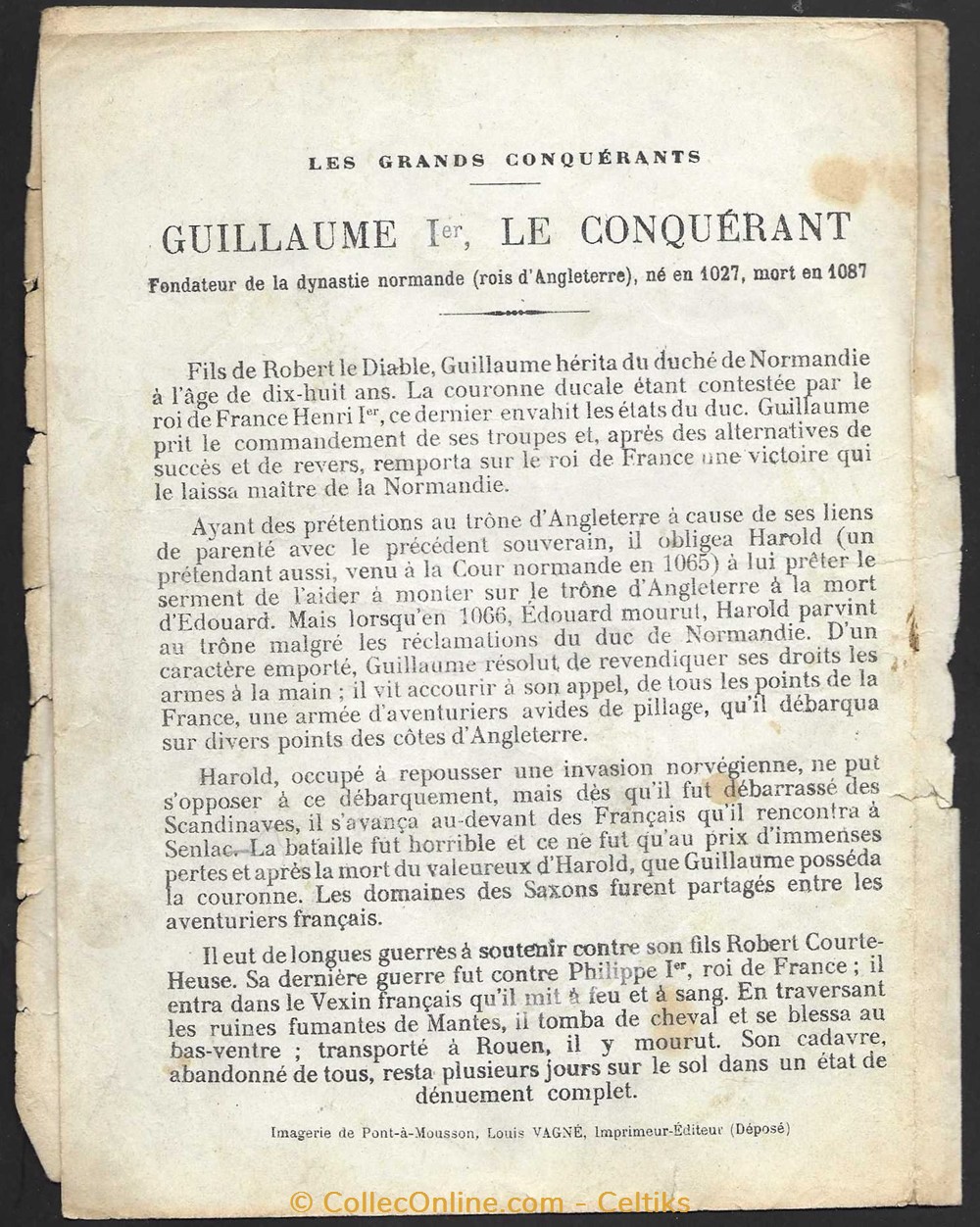protège cahier - GUILLAUME le conquérant documents anciens buvards cahiers illustres protege cahier guillaume le conquerant